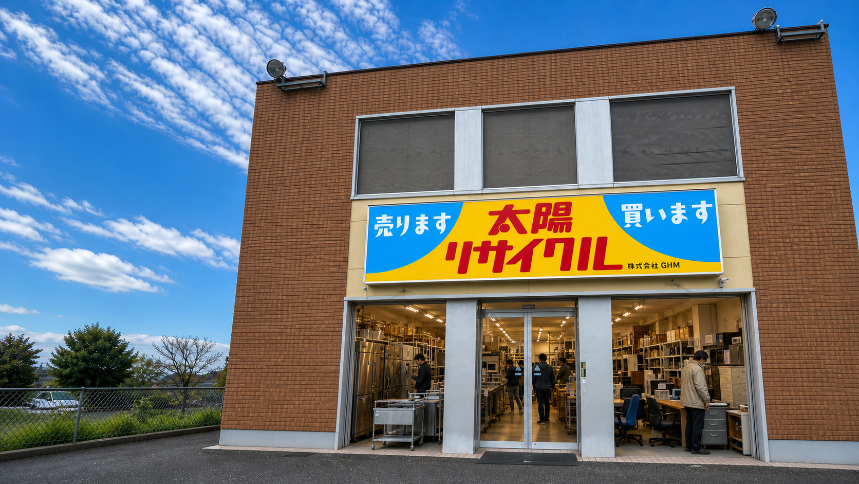 太陽リサイクル 沼津本店の外観。業務用厨房機器・オフィス家具のリユース専門店